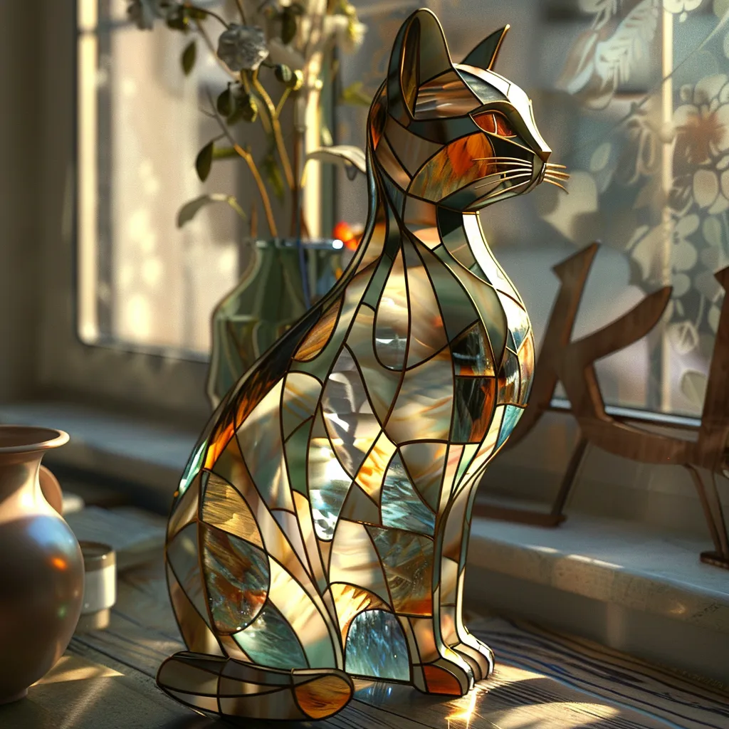 Stained Glass Cat Figurine