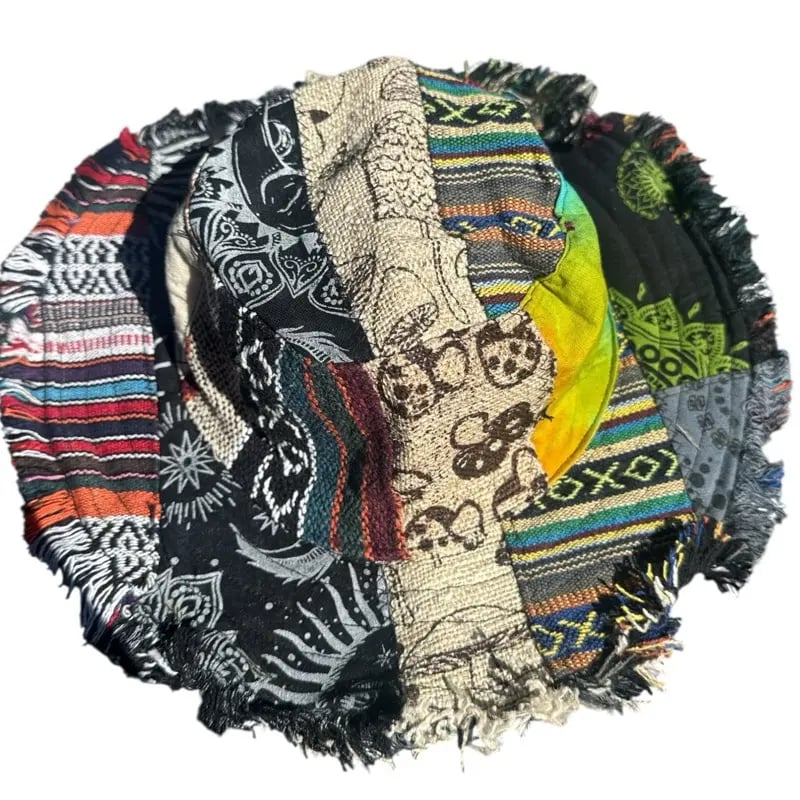 🔥Last Day 55% OFF - 🍄Patchwork Multicolored Mushroom Hemp Hat with Hidden Pocket Fedorahats🎩