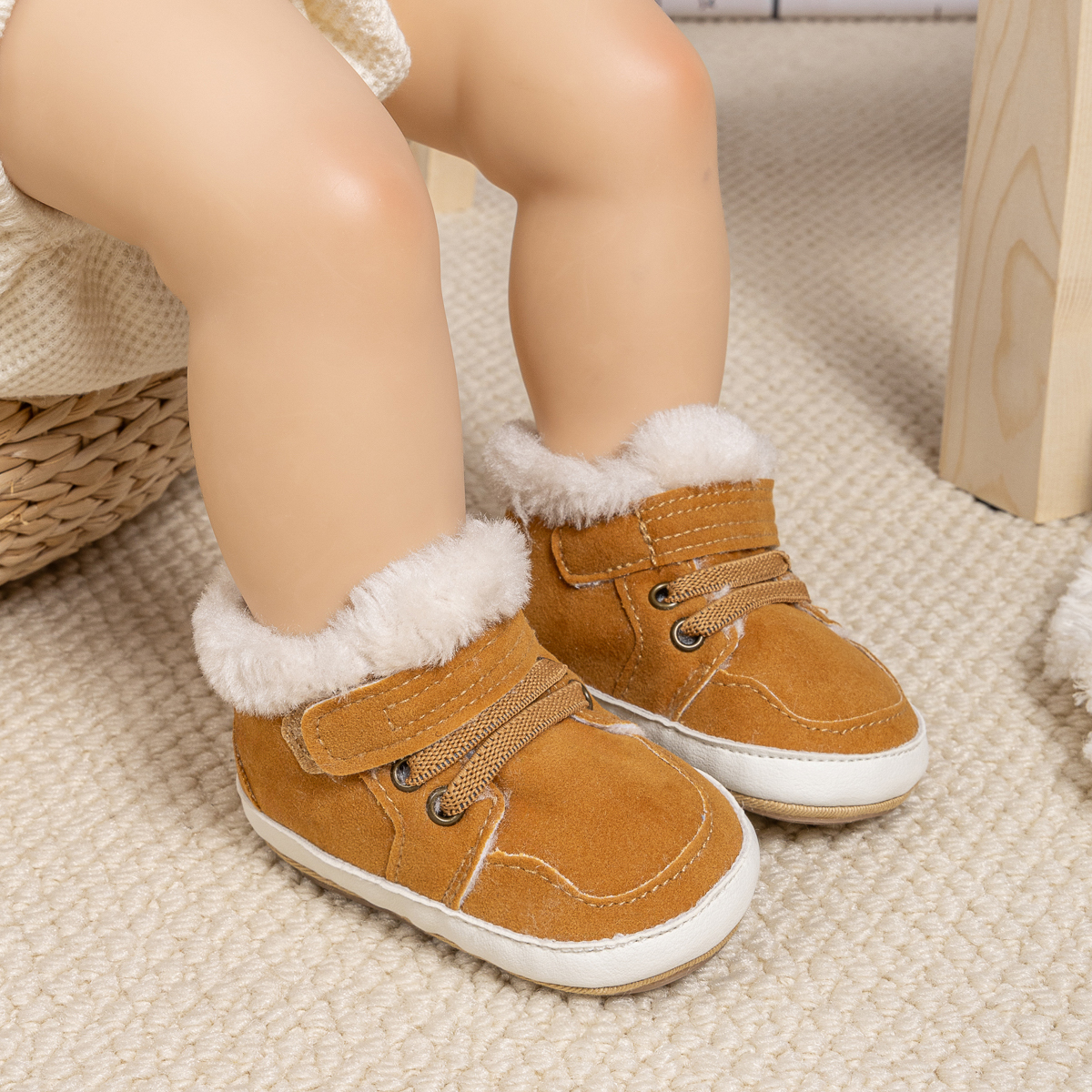 CG5148 Baby Boots Faux Suede for Newborn Toddler Boys Girls Winter Warm Crib Booties
