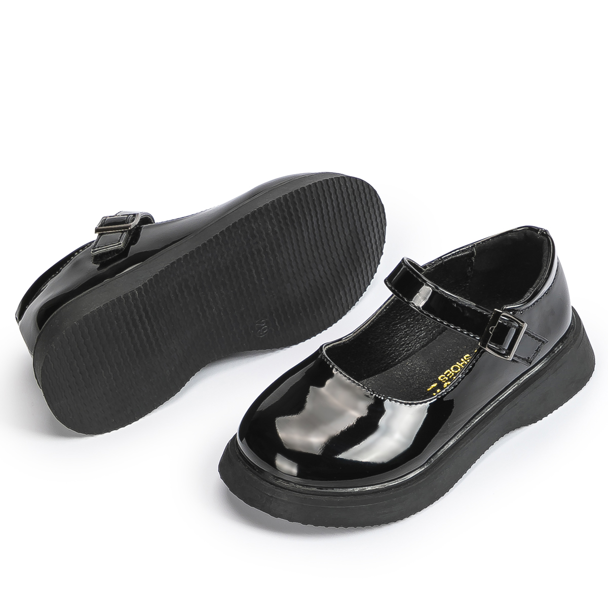 HM1816 Black Simple Style Kids Mary Jane Chunky Shoes