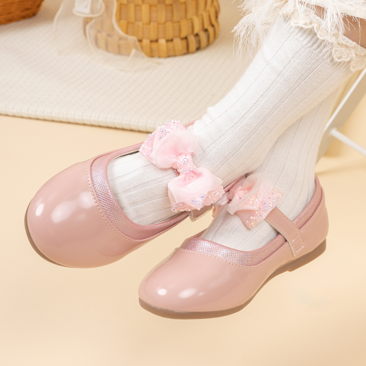3349 Pink Velcro Kids Mary Jane Shoes Wholesale