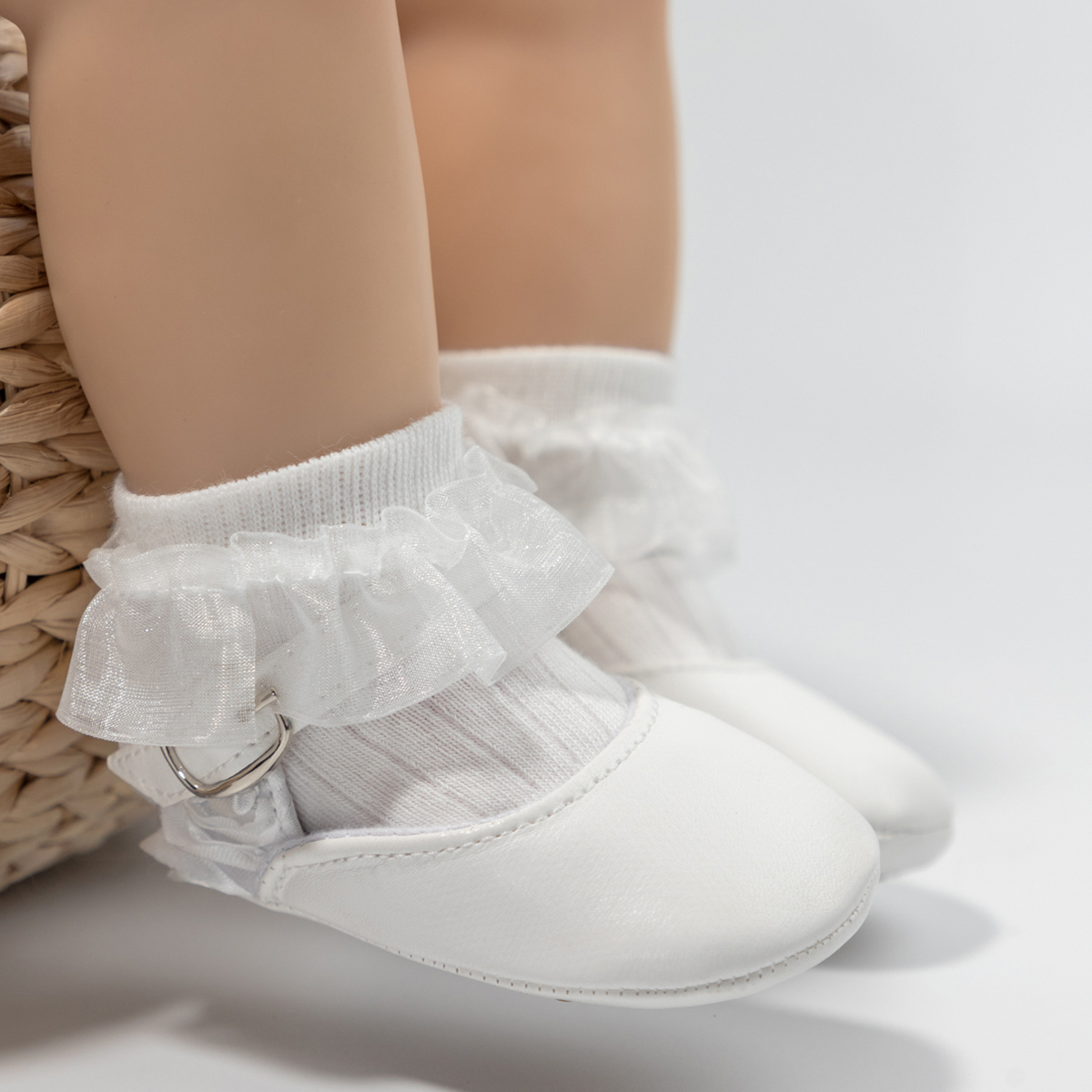 White Pure Gauze Rose Infant PU Dress Shoes Wholesale-JZ Baby