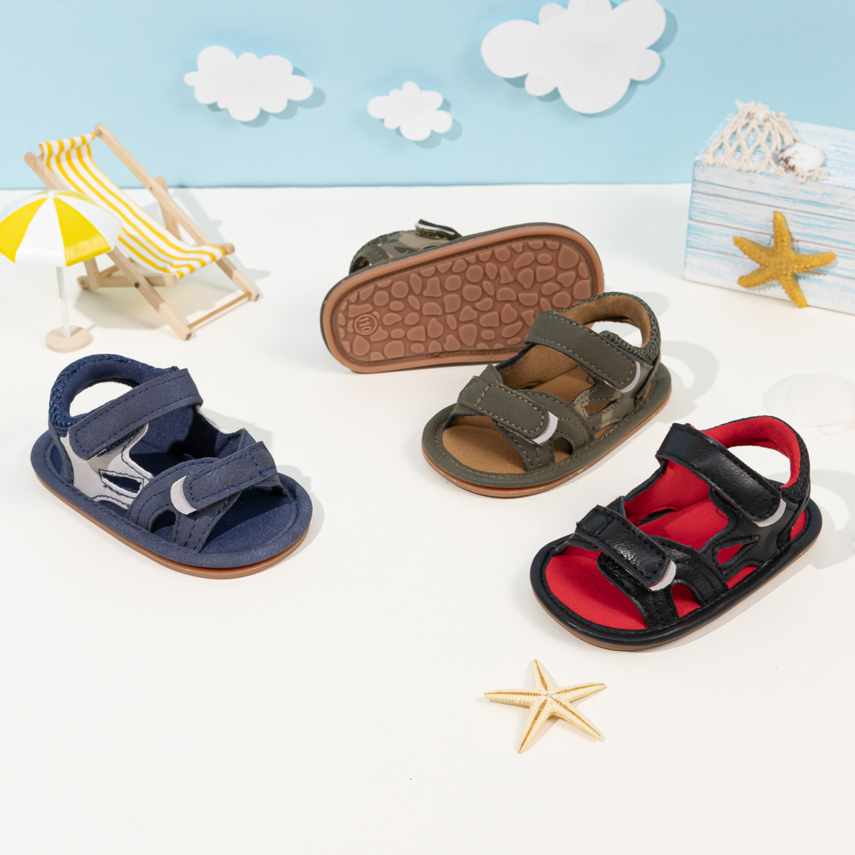 CG1404 Baby Sandals PUPVC Sole Non Slip Infant Shoes Lightweight Breathable Summer Footwear