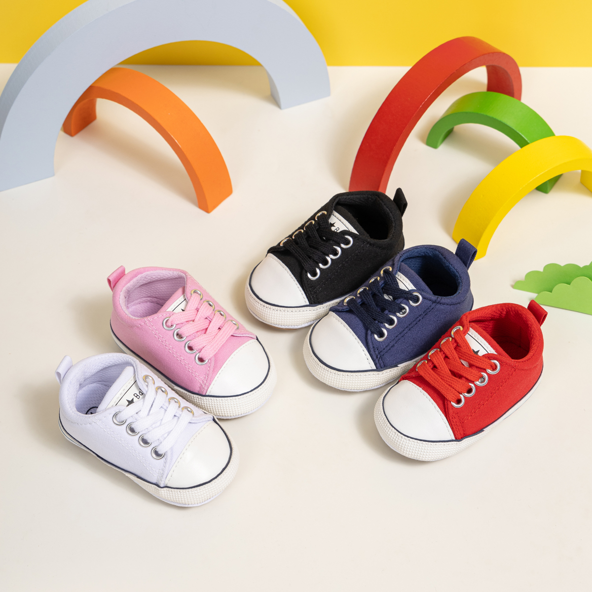 2110 Baby Casual Shoes Canvas PVC Sole Soft Comfortable Lightweight Breathable Non Slip Infant Toddler First Walkers Sneakers for Boys Girls