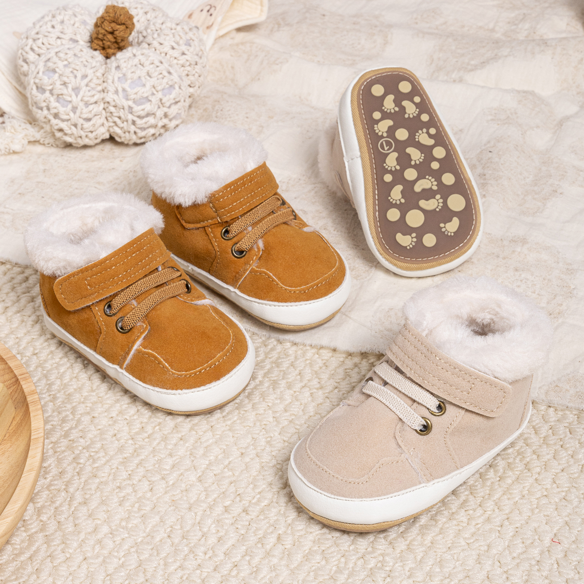 CG5148 Baby Boots Faux Suede for Newborn Toddler Boys Girls Winter Warm Crib Booties