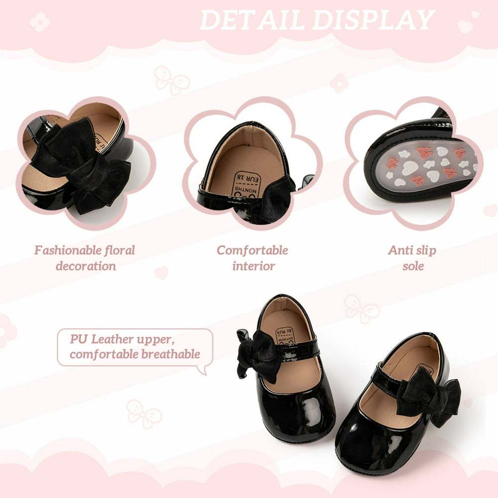Meckior Baby Girls Shoes Infant Mary Jane Dress Bowknot Princess Crib Flats for Newborn First Walkers 3-18 Months