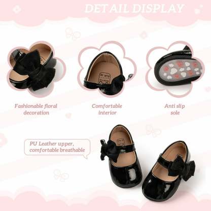 Meckior Baby Girls Shoes Infant Mary Jane Dress Bowknot Princess Crib Flats for Newborn First Walkers 3-18 Months
