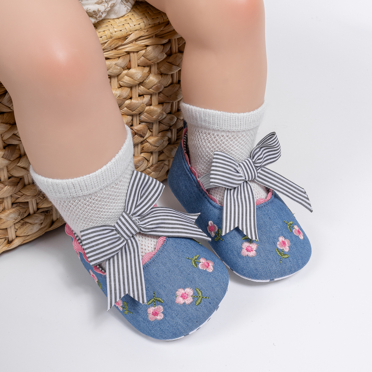 PT5331 Wholesale Bow Striped Mary Jane Baby Dress Shoes