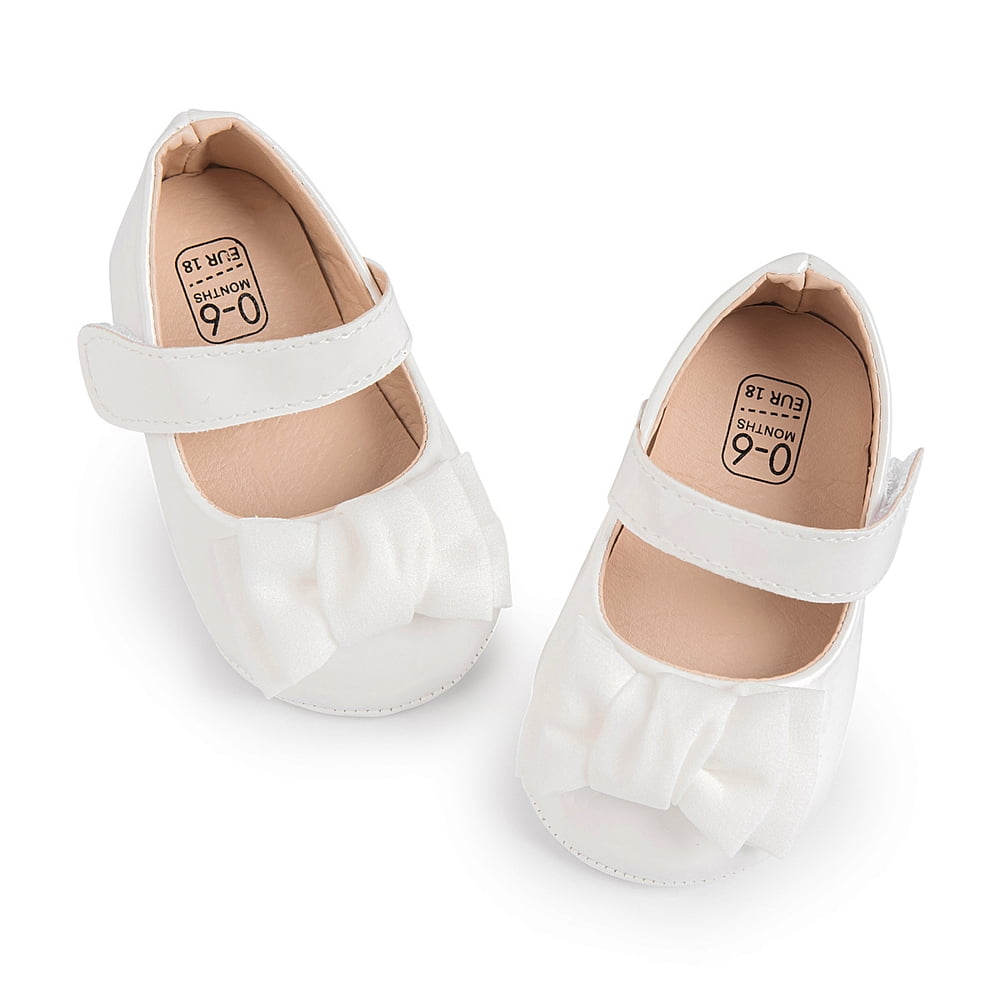 Meckior Baby Girls Shoes Infant Mary Jane Dress Bowknot Princess Crib Flats for Newborn First Walkers 3-18 Months