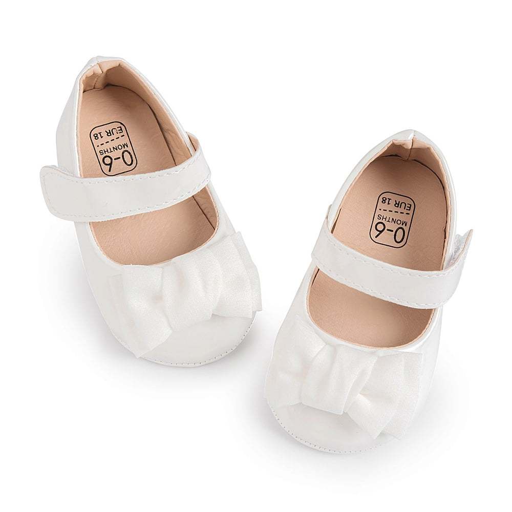Meckior Baby Girls Shoes Infant Mary Jane Dress Bowknot Princess Crib Flats for Newborn First Walkers 3-18 Months
