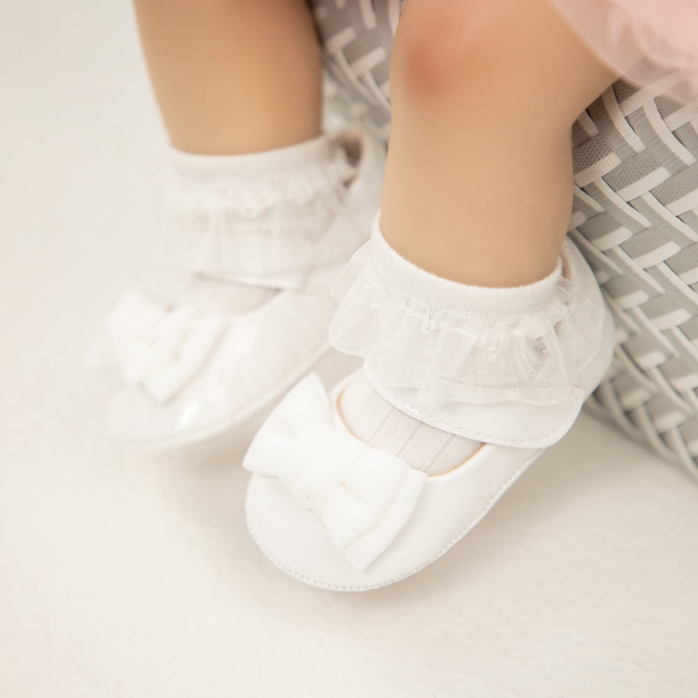 Meckior Baby Girls Shoes Infant Mary Jane Dress Bowknot Princess Crib Flats for Newborn First Walkers 3-18 Months