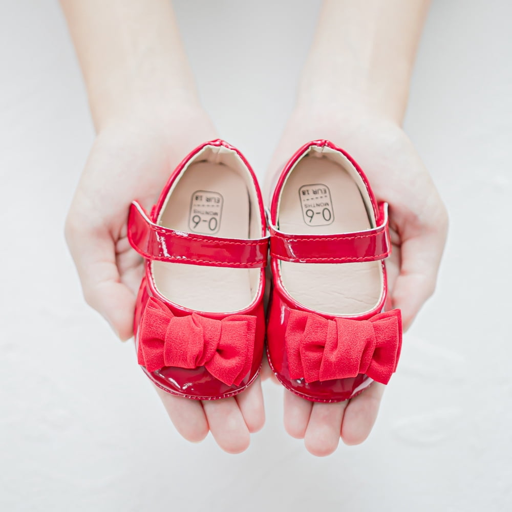 Meckior Baby Girls Shoes Infant Mary Jane Dress Bowknot Princess Crib Flats for Newborn First Walkers 3-18 Months