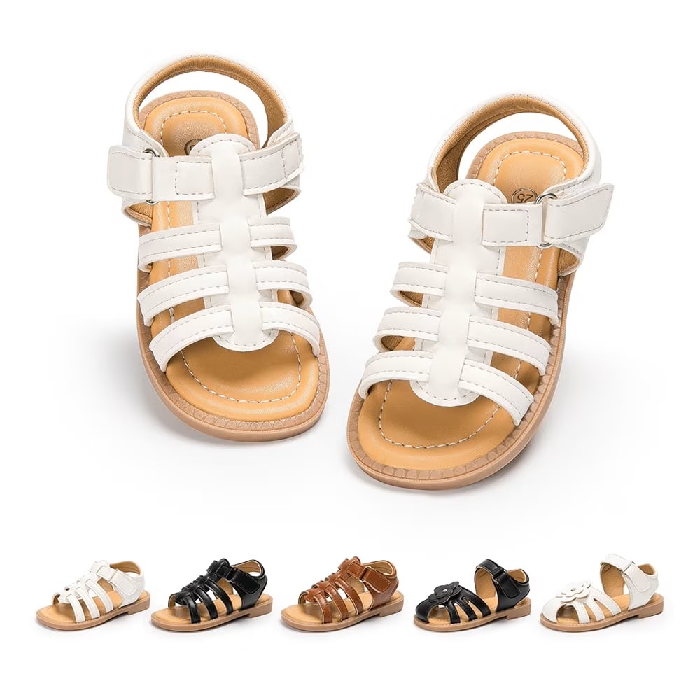 HsdsBebe Toddler Girls Sandals PU leather Flower-Knot Shoes for Little Kids