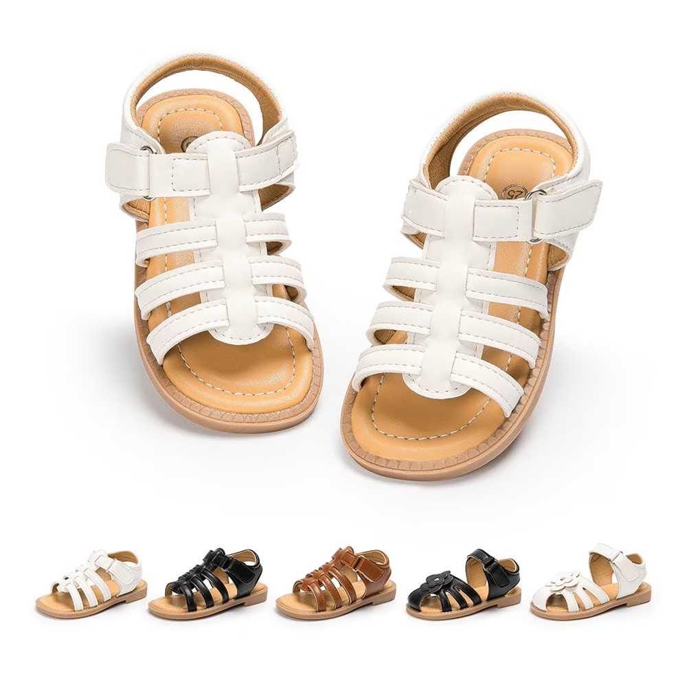 HsdsBebe Toddler Girls Sandals PU leather Flower-Knot Shoes for Little Kids