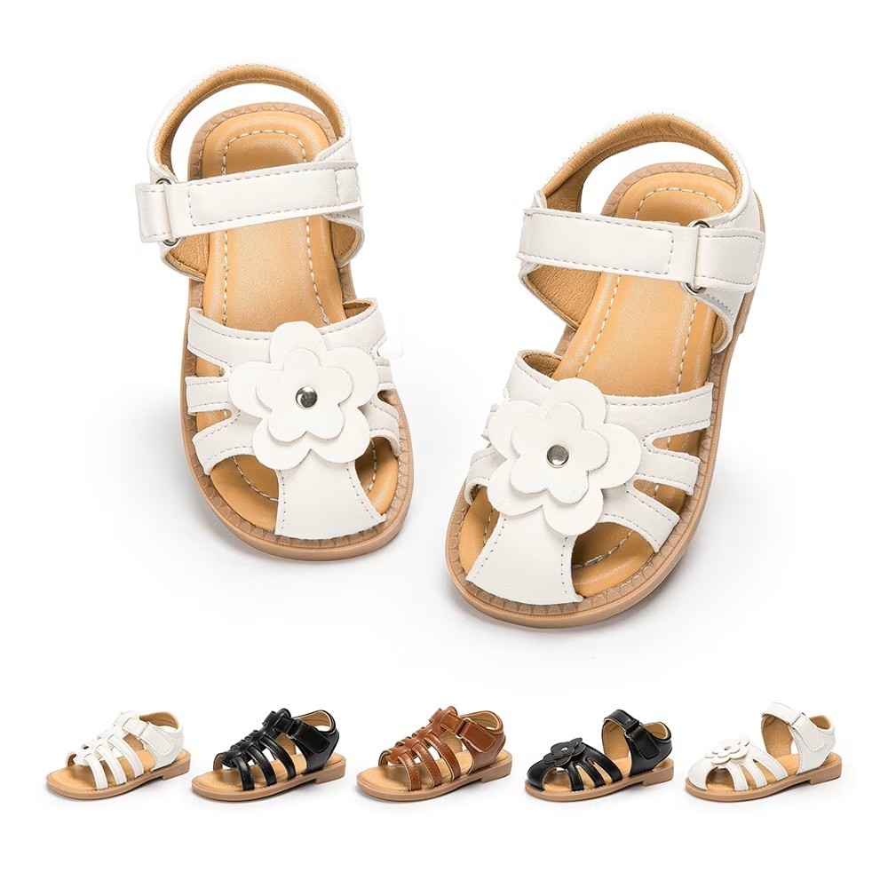 HsdsBebe Toddler Girls Sandals PU leather Flower-Knot Shoes for Little Kids