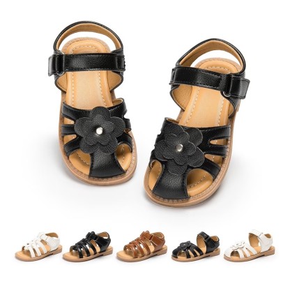 HsdsBebe Toddler Girls Sandals PU leather Flower-Knot Shoes for Little Kids