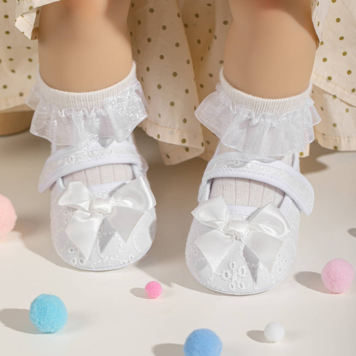 Bow-knot Embroider Velcro Baby Dress Shoes Wholesale-JZ Baby