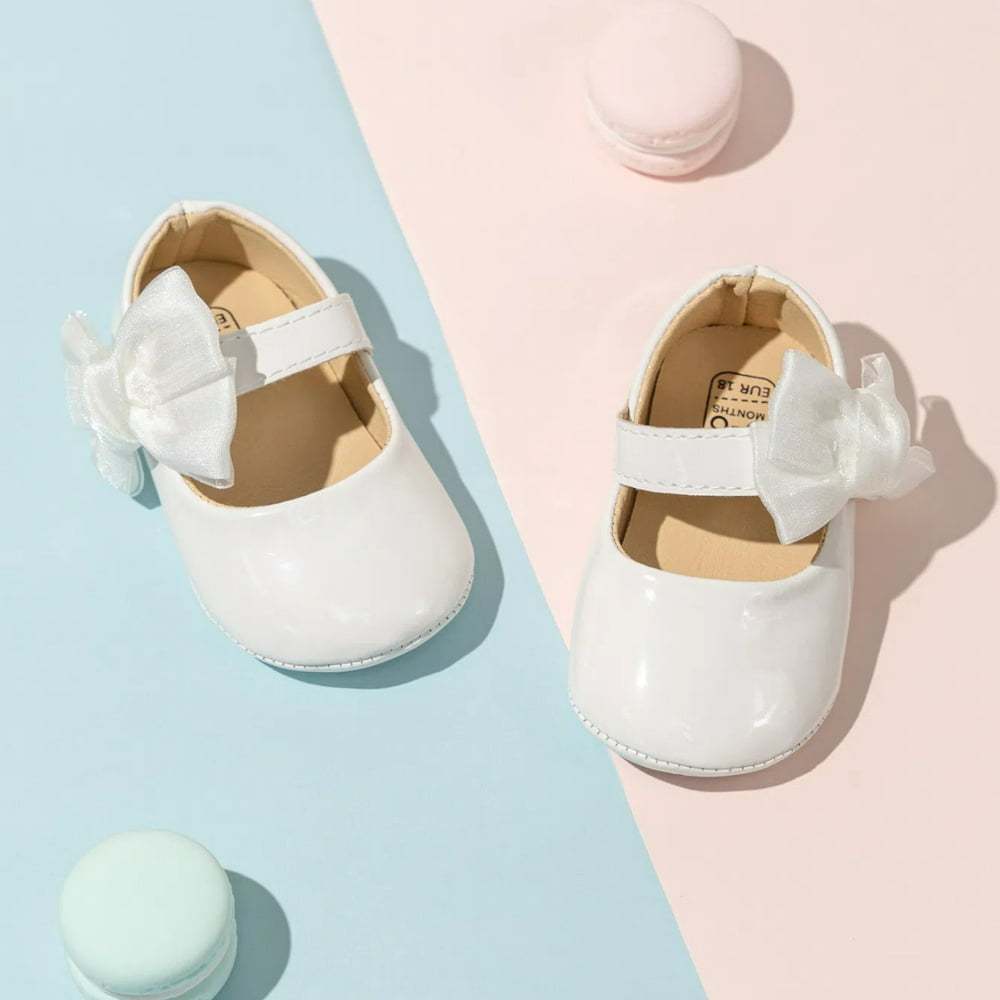 Meckior Baby Girls Shoes Infant Mary Jane Dress Bowknot Princess Crib Flats for Newborn First Walkers 3-18 Months