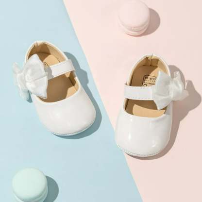 Meckior Baby Girls Shoes Infant Mary Jane Dress Bowknot Princess Crib Flats for Newborn First Walkers 3-18 Months