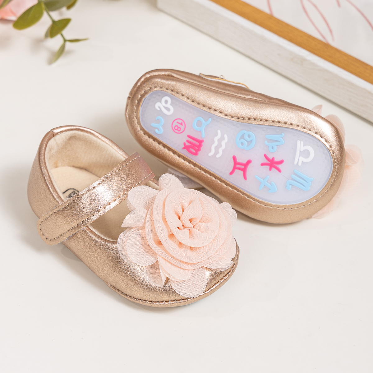 Jelly Rubber Sole Rose Baby Gold Mary Jane Wholesale-JZ Baby