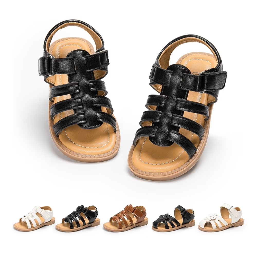 HsdsBebe Toddler Girls Sandals PU leather Flower-Knot Shoes for Little Kids