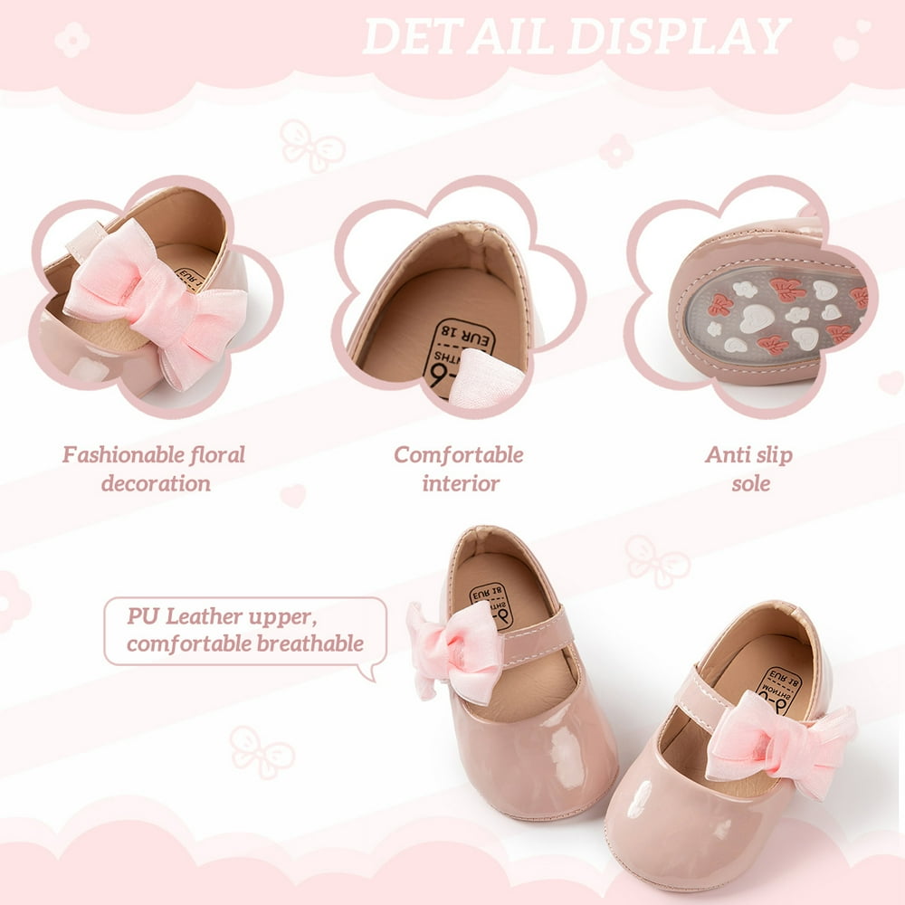 Meckior Baby Girls Shoes Infant Mary Jane Dress Bowknot Princess Crib Flats for Newborn First Walkers 3-18 Months