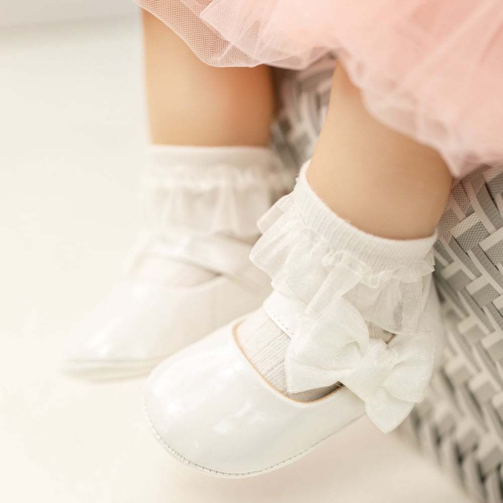 Meckior Baby Girls Shoes Infant Mary Jane Dress Bowknot Princess Crib Flats for Newborn First Walkers 3-18 Months