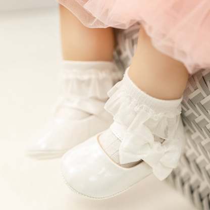 Meckior Baby Girls Shoes Infant Mary Jane Dress Bowknot Princess Crib Flats for Newborn First Walkers 3-18 Months