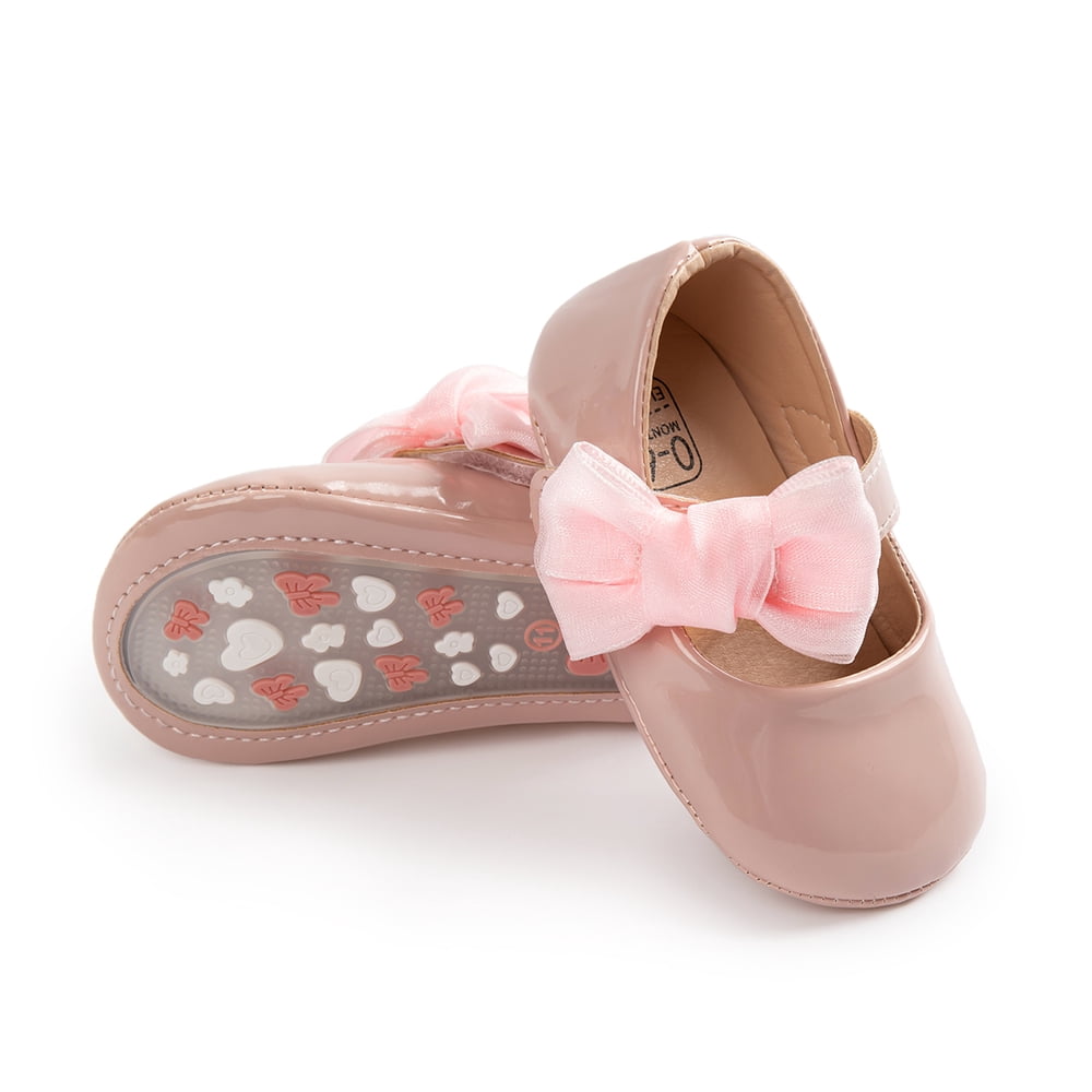 Meckior Baby Girls Shoes Infant Mary Jane Dress Bowknot Princess Crib Flats for Newborn First Walkers 3-18 Months