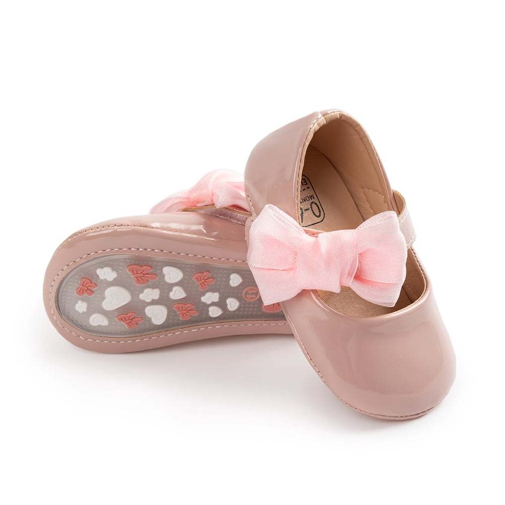 Meckior Baby Girls Shoes Infant Mary Jane Dress Bowknot Princess Crib Flats for Newborn First Walkers 3-18 Months