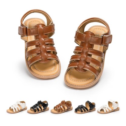 HsdsBebe Toddler Girls Sandals PU leather Flower-Knot Shoes for Little Kids