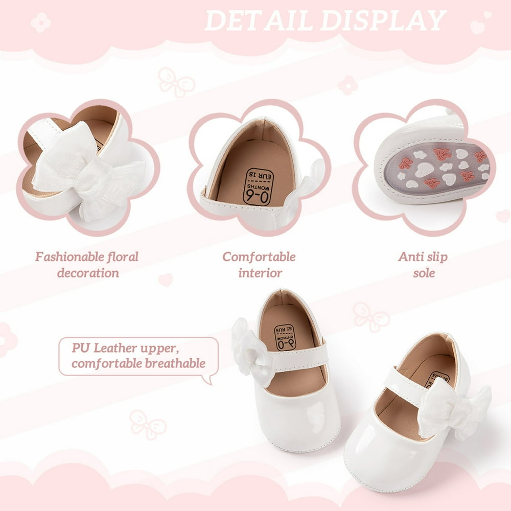 Meckior Baby Girls Shoes Infant Mary Jane Dress Bowknot Princess Crib Flats for Newborn First Walkers 3-18 Months
