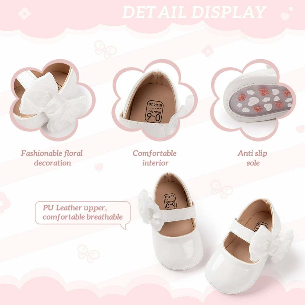 Meckior Baby Girls Shoes Infant Mary Jane Dress Bowknot Princess Crib Flats for Newborn First Walkers 3-18 Months