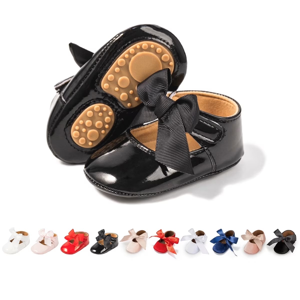 Meckior Baby Girls Shoes Infant Mary Jane Bowknot Soft Sole PU Leather Newborn First Walker Cirb Shoes