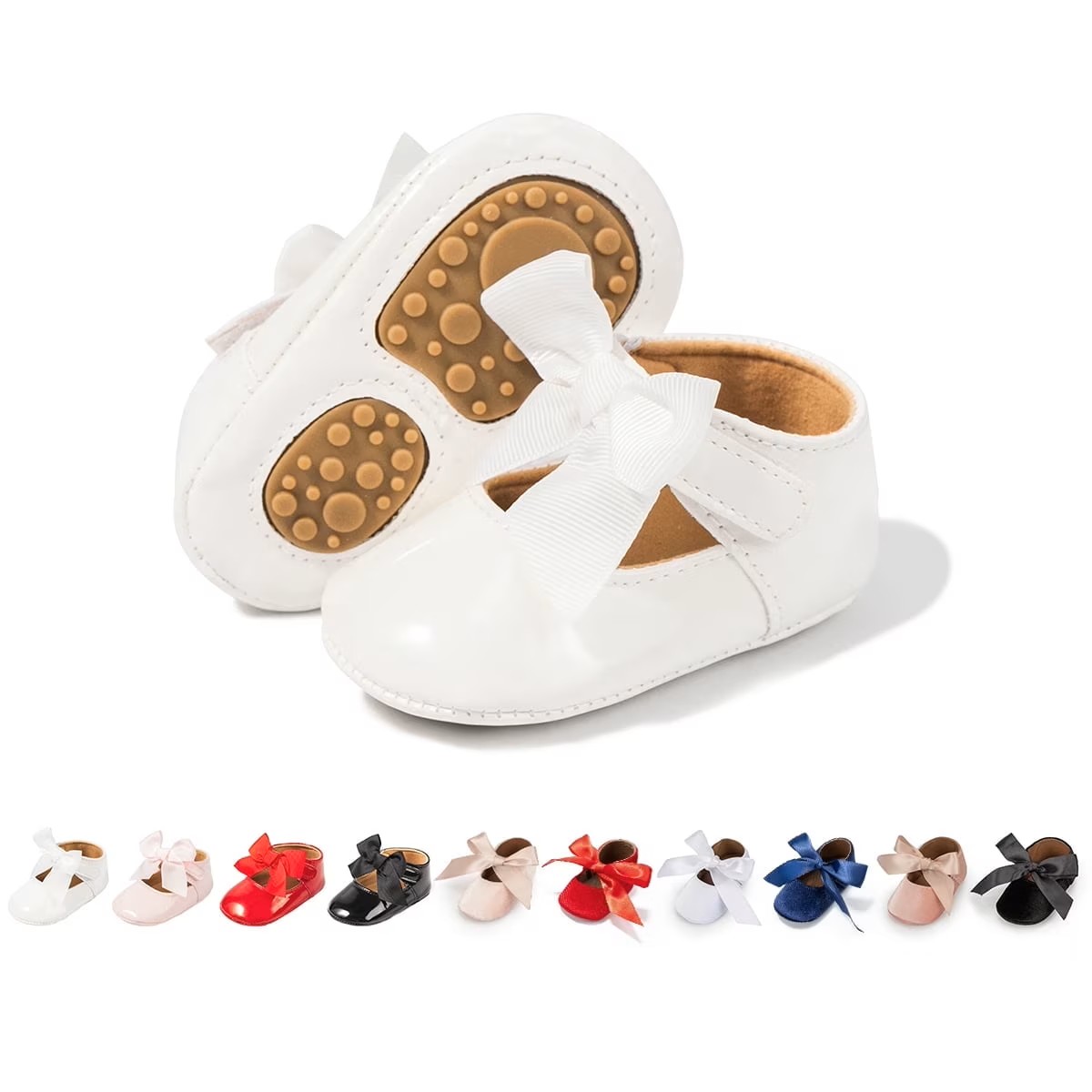 Meckior Baby Girls Shoes Infant Mary Jane Bowknot Soft Sole PU Leather Newborn First Walker Cirb Shoes