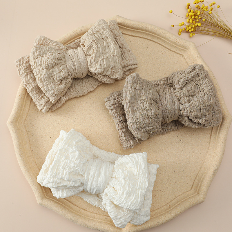 FHML-2243 Wholesale Single Color Crinkled Cloth Bow Hairband