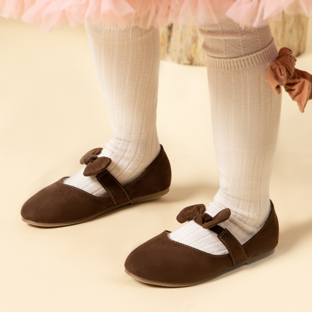 HM2620 Faux Suede Kids Bow-knot Mary Jane Dress Shoes