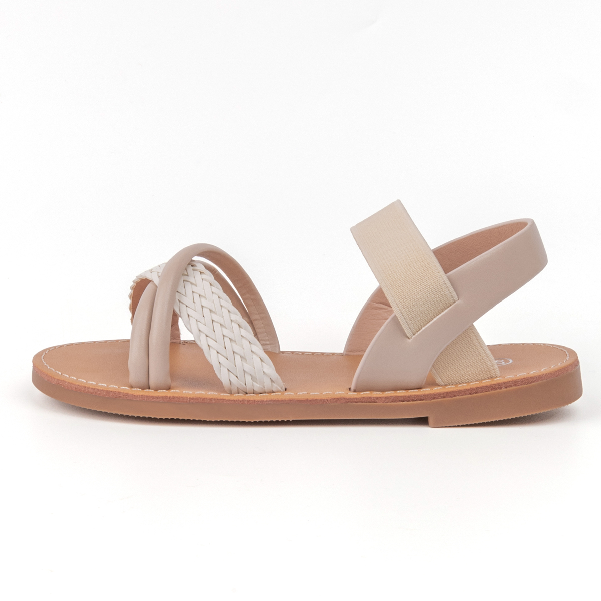 5218 PU Leather Kids Braided Flat Sandals With Stretch Straps