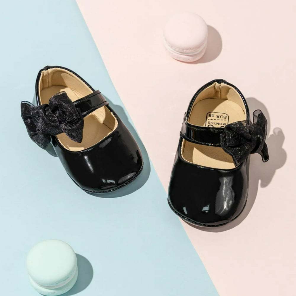 Meckior Baby Girls Shoes Infant Mary Jane Dress Bowknot Princess Crib Flats for Newborn First Walkers 3-18 Months