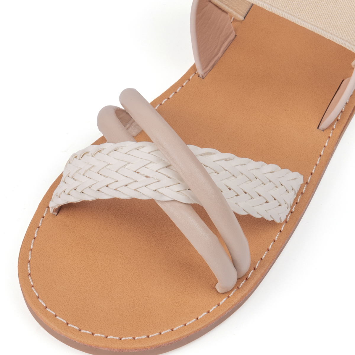 5218 PU Leather Kids Braided Flat Sandals With Stretch Straps