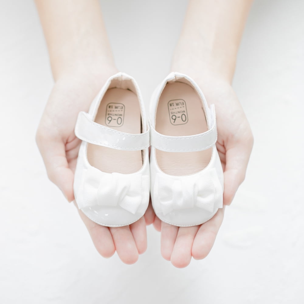 Meckior Baby Girls Shoes Infant Mary Jane Dress Bowknot Princess Crib Flats for Newborn First Walkers 3-18 Months