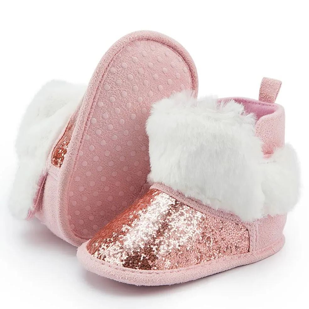 Winter Sequins Bling Warm Fur Walking Baby Girl Boots Wholesale-JZ Baby