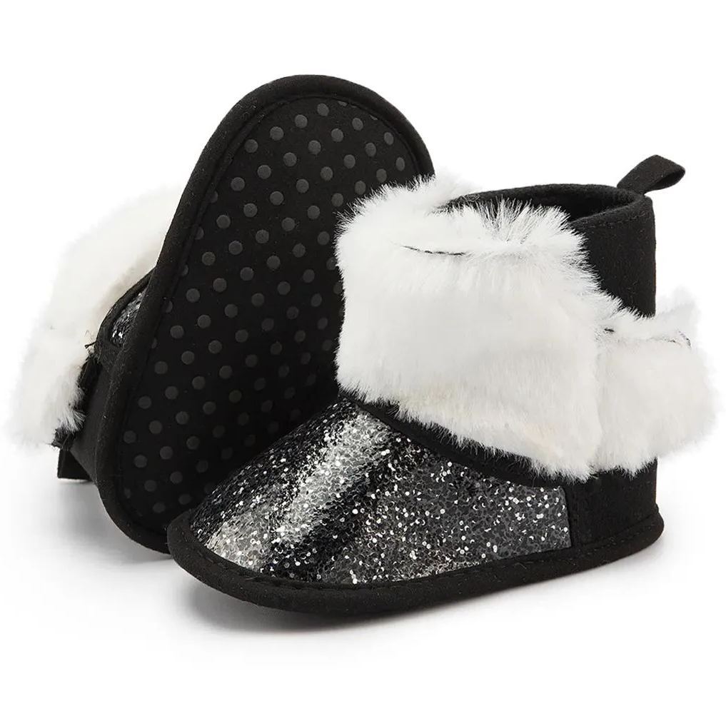 Winter Sequins Bling Warm Fur Walking Baby Girl Boots Wholesale-JZ Baby