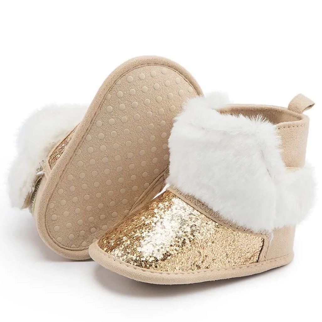 Winter Sequins Bling Warm Fur Walking Baby Girl Boots Wholesale-JZ Baby