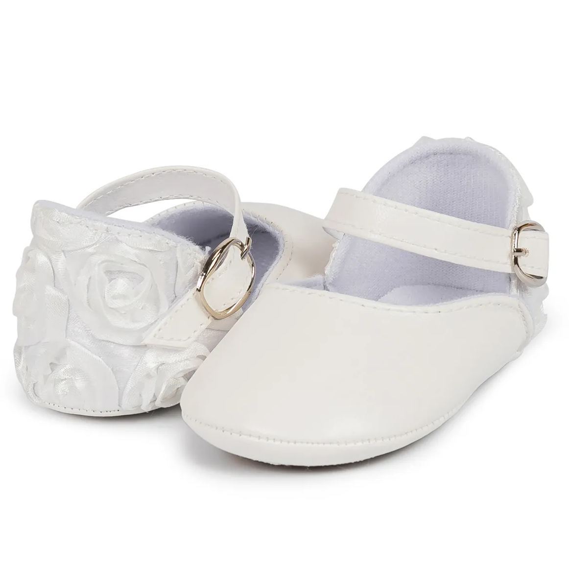 White Pure Gauze Rose Infant PU Dress Shoes Wholesale-JZ Baby