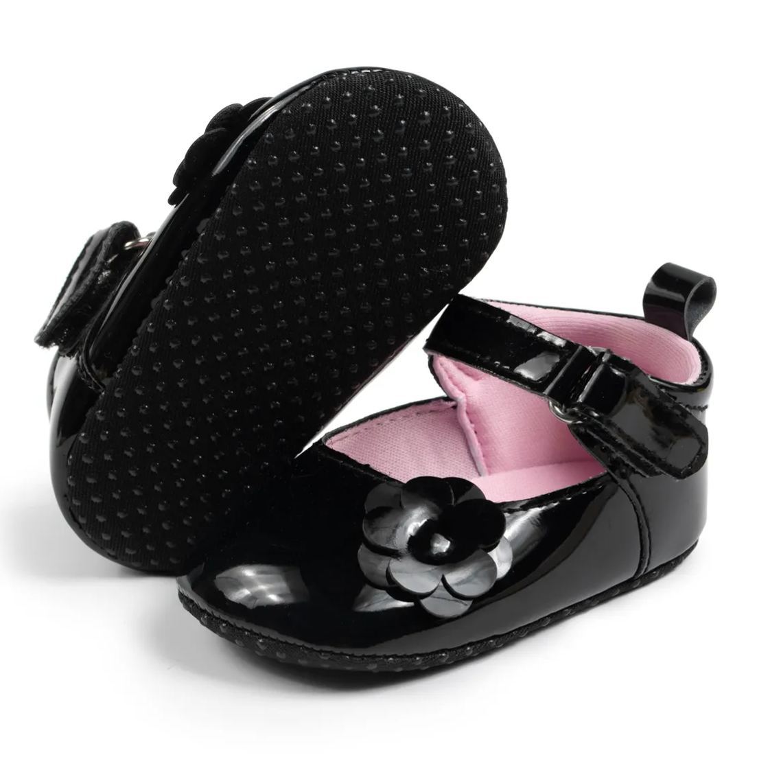 Black & Pink Camellia Infant Girl Dress Shoes Wholesale-JZ Baby