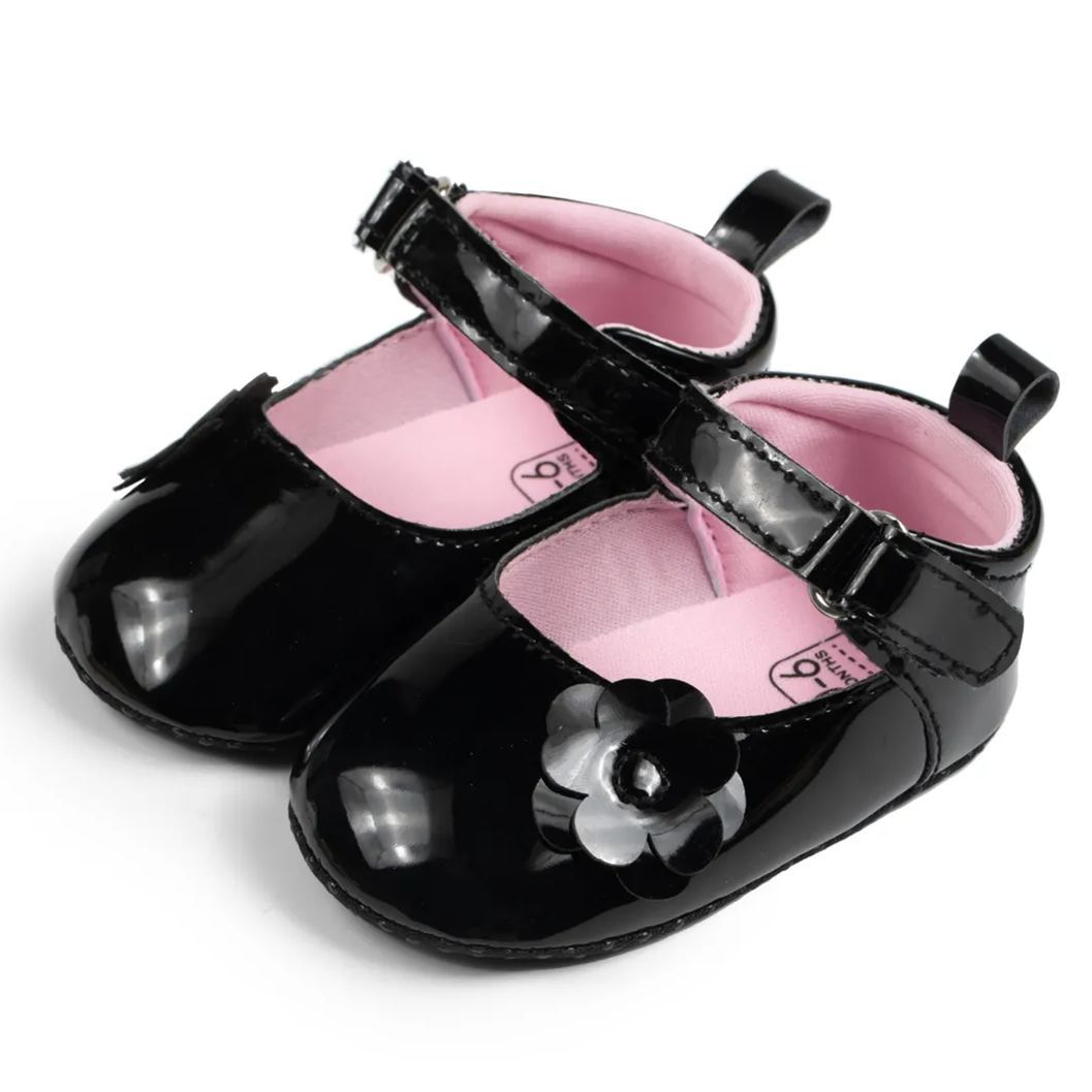 Black & Pink Camellia Infant Girl Dress Shoes Wholesale-JZ Baby