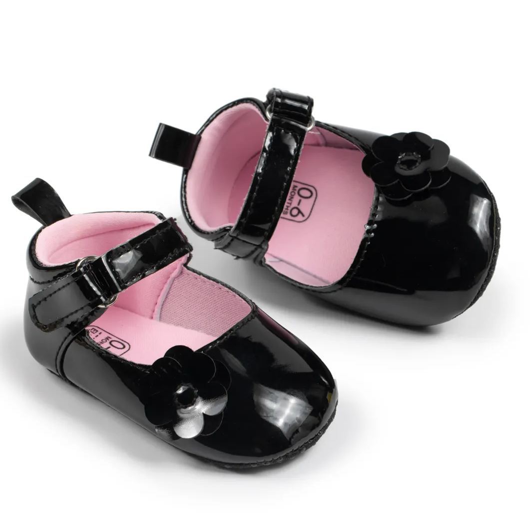 Black & Pink Camellia Infant Girl Dress Shoes Wholesale-JZ Baby