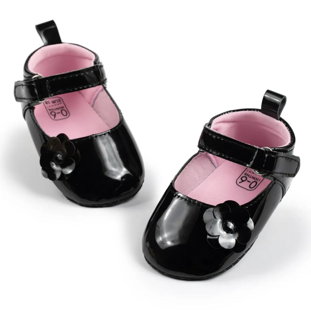Black & Pink Camellia Infant Girl Dress Shoes Wholesale-JZ Baby