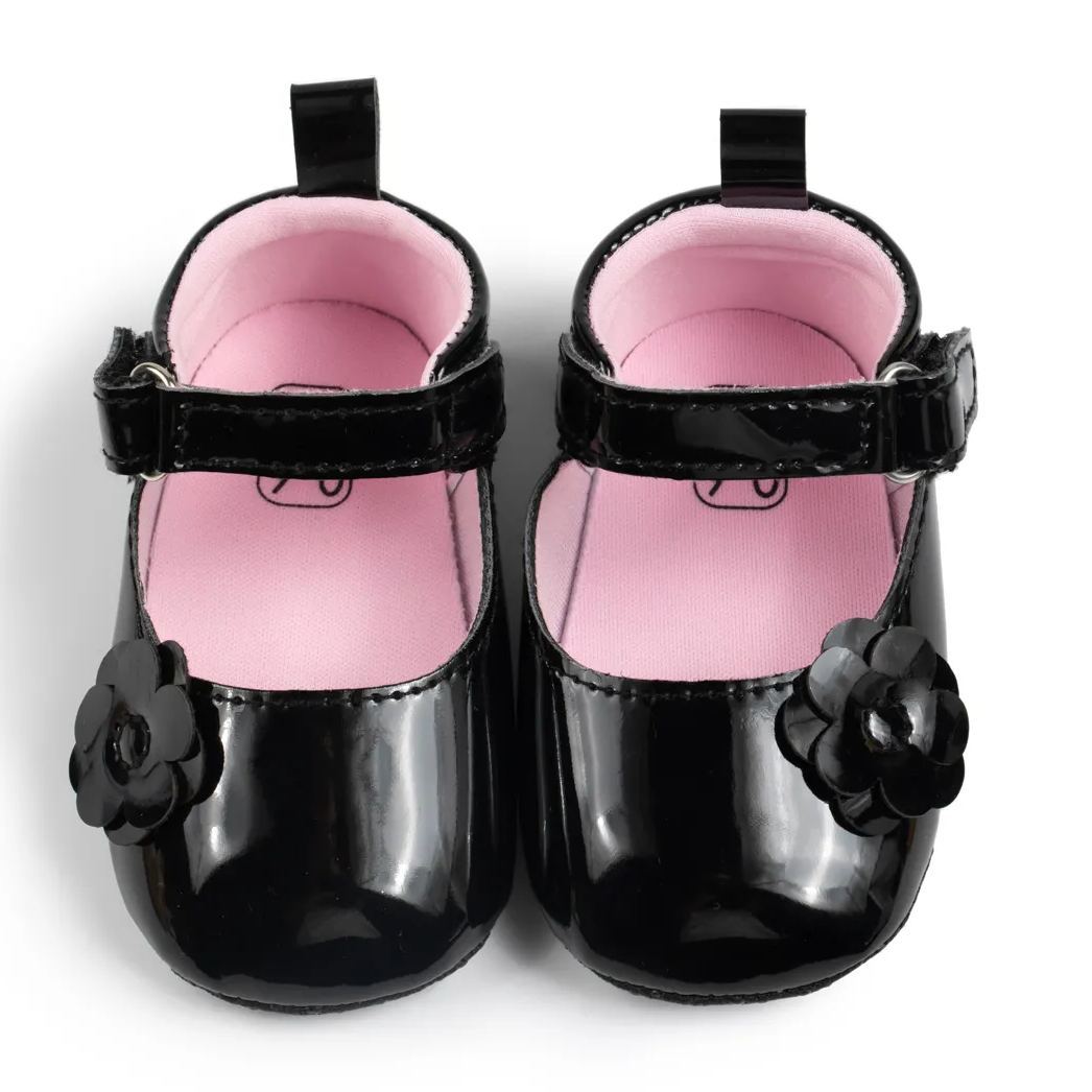 Black & Pink Camellia Infant Girl Dress Shoes Wholesale-JZ Baby
